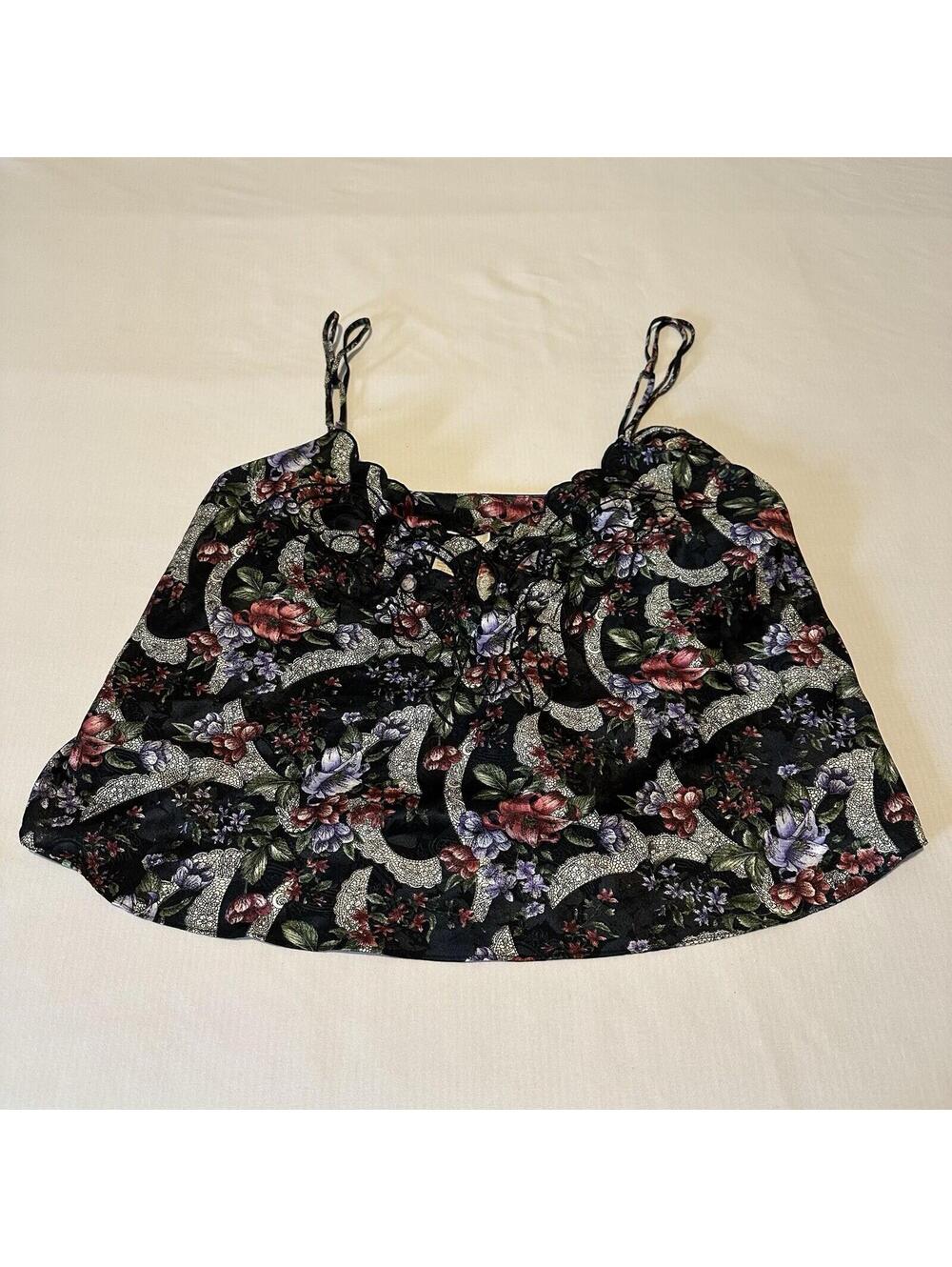 Vintage Victoria’s Secret Black Floral Pajama Lingerie Cropped Cami Top Sz Large - Picture 1 of 11